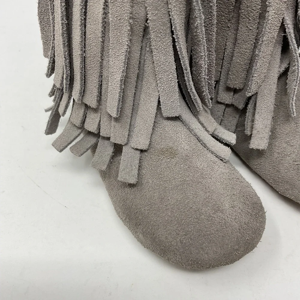 Monkey Feet Kids Gray Suede Fringe Ankle Boots Size 18-24 Months Boho Zipper